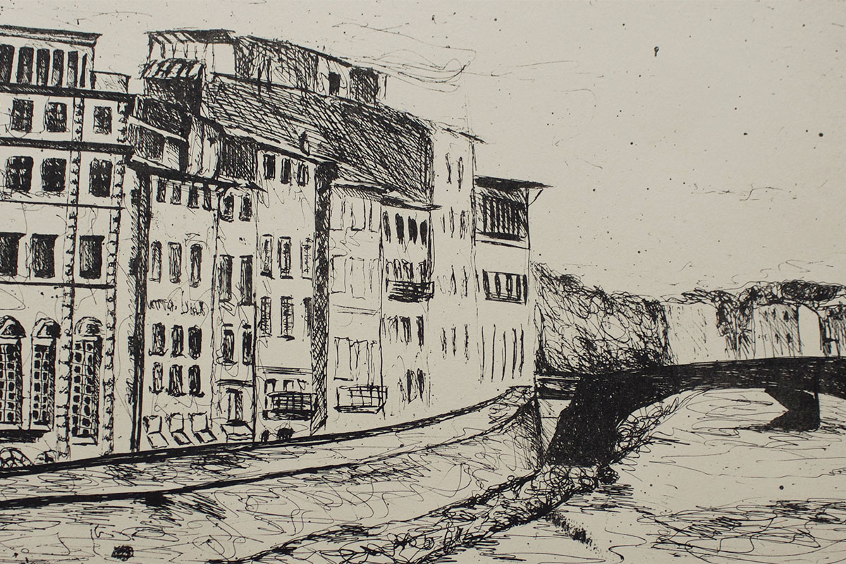 Lithograph print of the Arno River